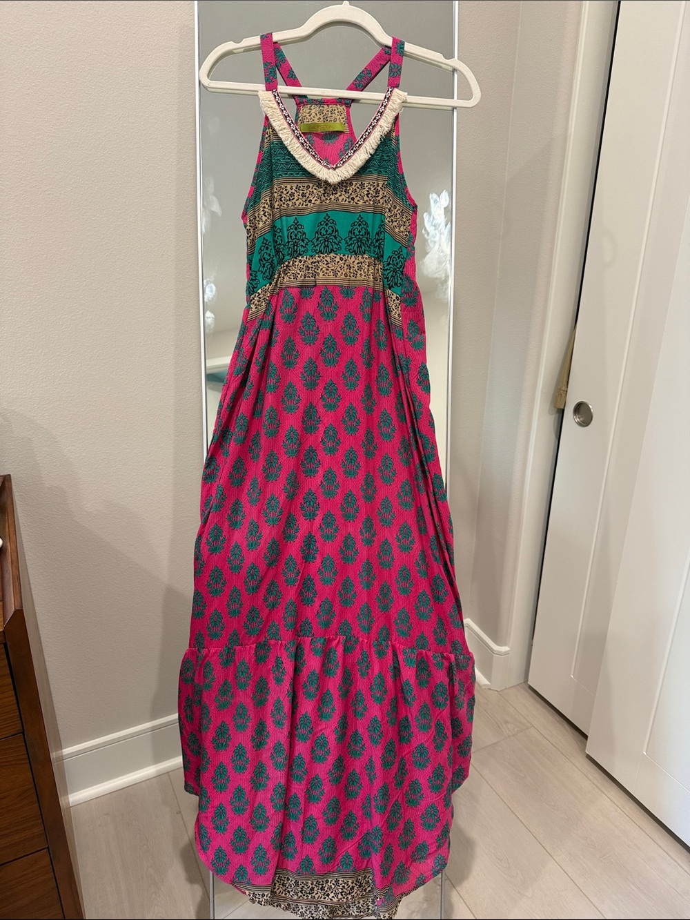 Bohemian Fuchsia & Teal Maxi Dress with Printed Detail